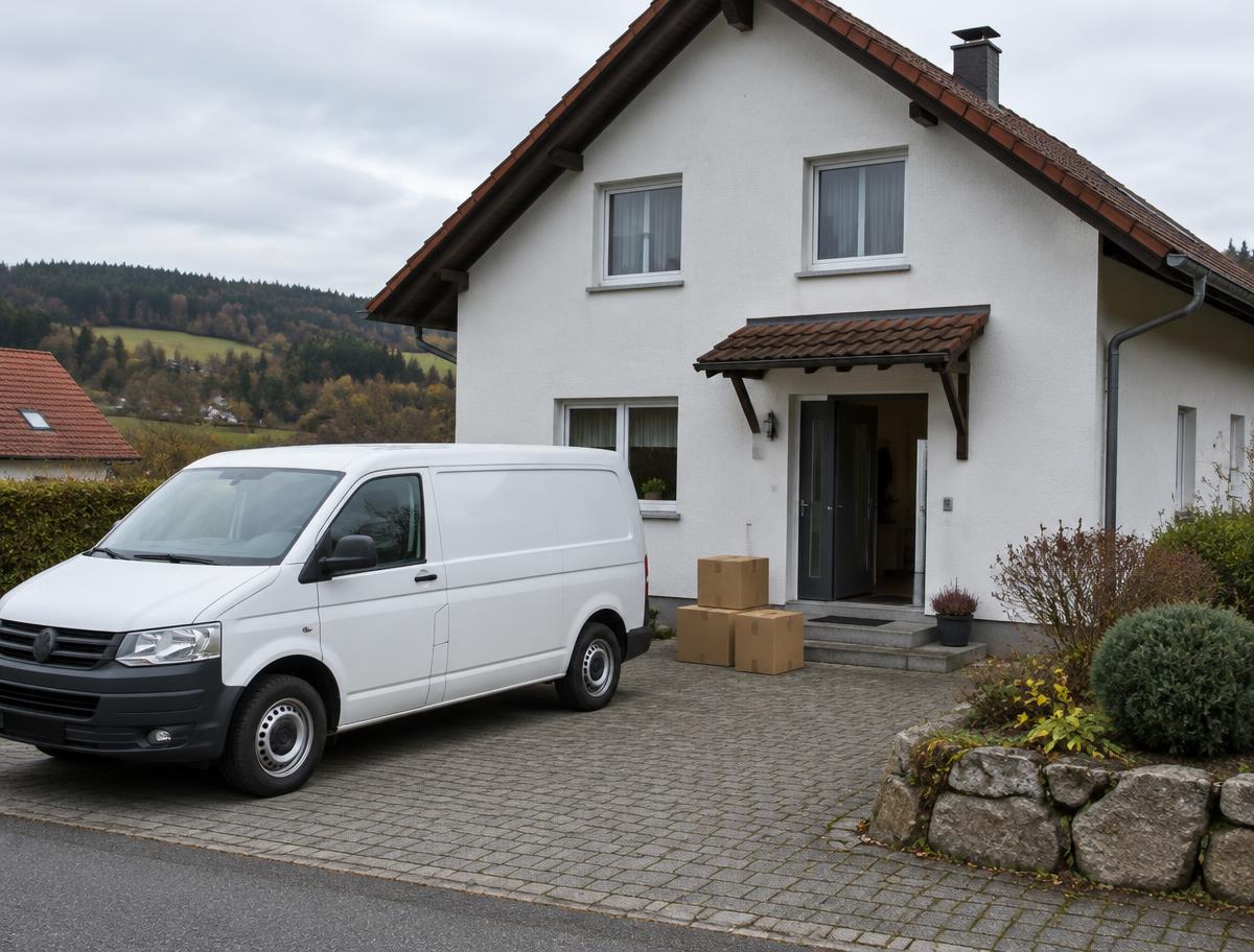 Einfamilienhaus in Oberfranken mit Transporter vor der Tür