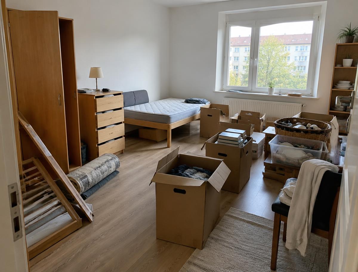 Wohnung während der Auflösung mit sortierten Kartons